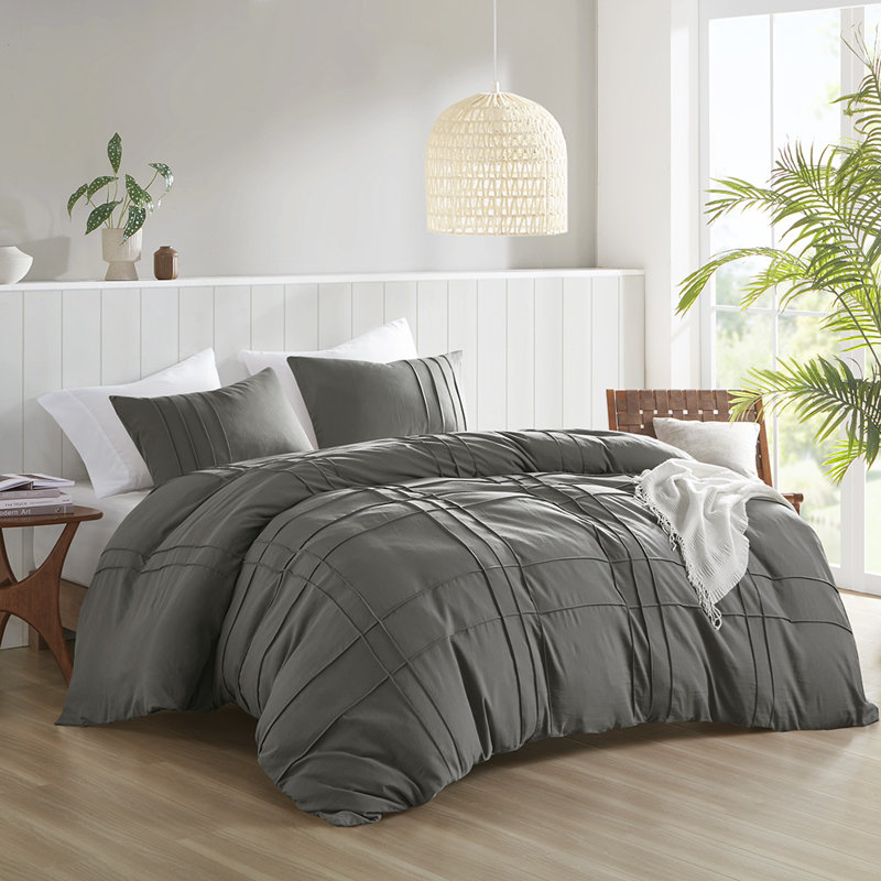 Porter Textured Duvet Cover Bedding Set, Queen Duvet Cover + 2 Standard Shams, Gray