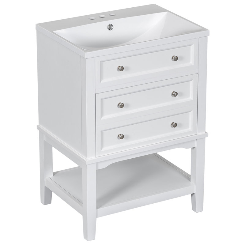 Meuble-lavabo avec tiroir et tablette ouverte