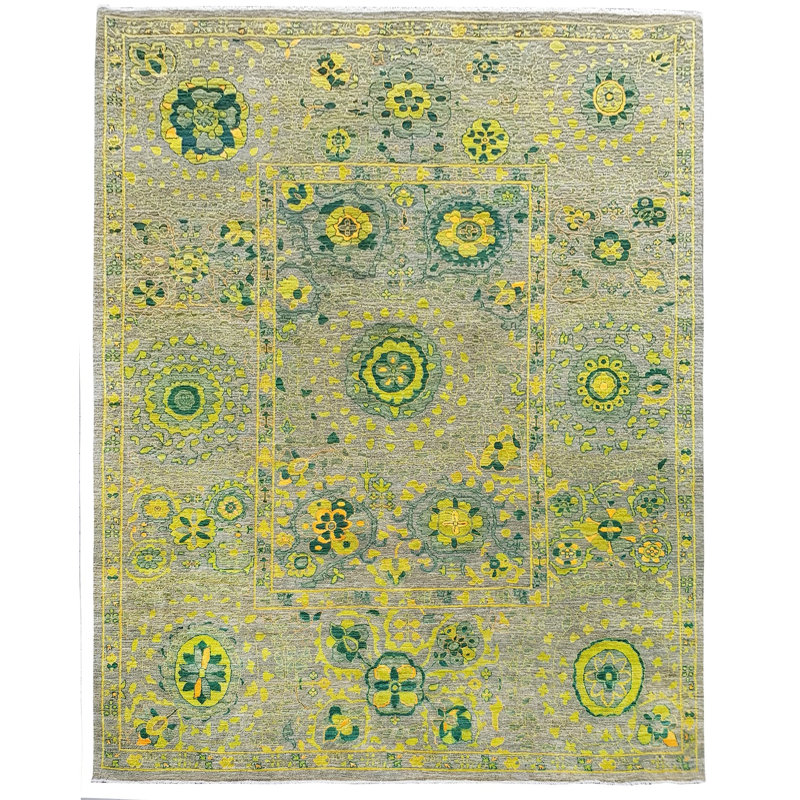 Tapis unique vert / taupe / gris anthracite de 7 pi 11 po x 10 pi One-of-a-Kind