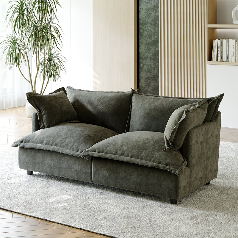 2 - Piece Upholstered Modular Plush Chenille Cloud Sofa – Oversized Cushion Lounge Sofa, Grey