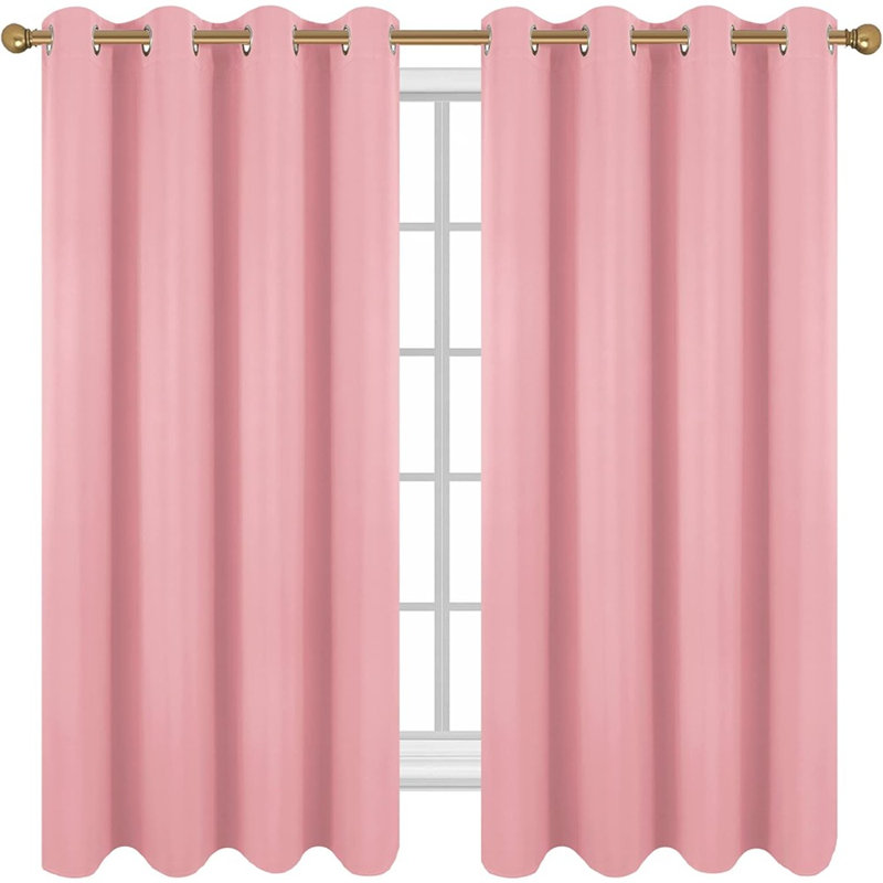 Pink Grommet Blackout Curtains, Thermal Insulated Room-Darkening Drapes, 2 Panels, 52×63 Inches, 52" W x 63" L, Pink