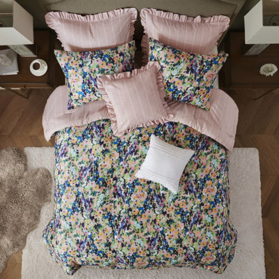 Édredon grand lit toutes saisons 8 pièces, envers en microfibre, Bartack et certification de pièces, motif floral rétro, dessus en coton respirant, motif à rayures réversibles
