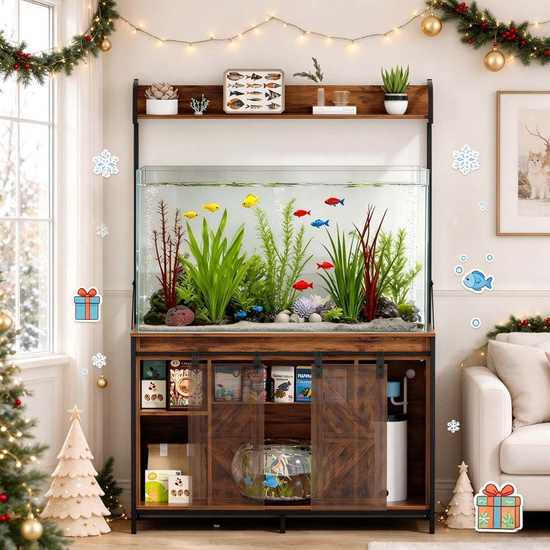 Support robuste pour aquarium de 55 à 75 gallons avec porte coulissante et prises électriques. Convient également aux terrariums pour reptiles.
