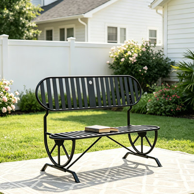 Metal Outdoor Bench, Convertible Bench Picnic Table With Umbrella Hole