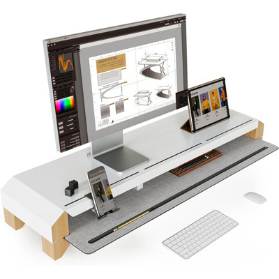 Monitor Stand for Desk, 39 Inch Dual Monitor Riser for 2 Monitors, Solid Wood Desk Shelf with Cable Management