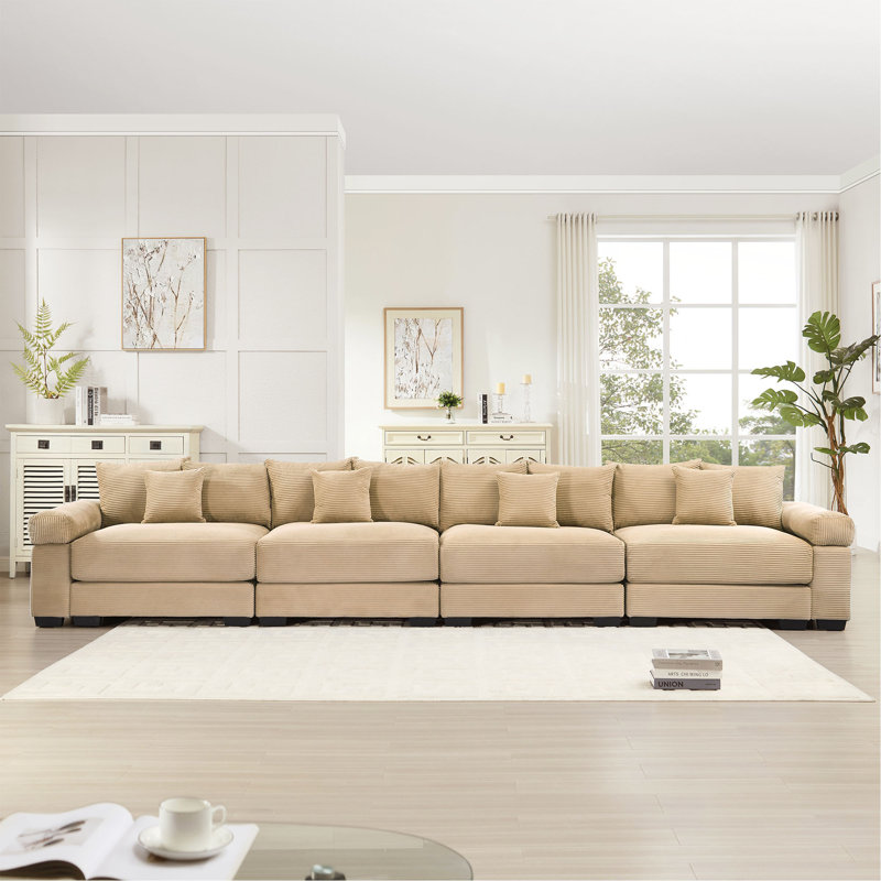 Canapé modulaire surdimensionné de 170 po Cloud, L 167,6 po, Velours côtelé chameau