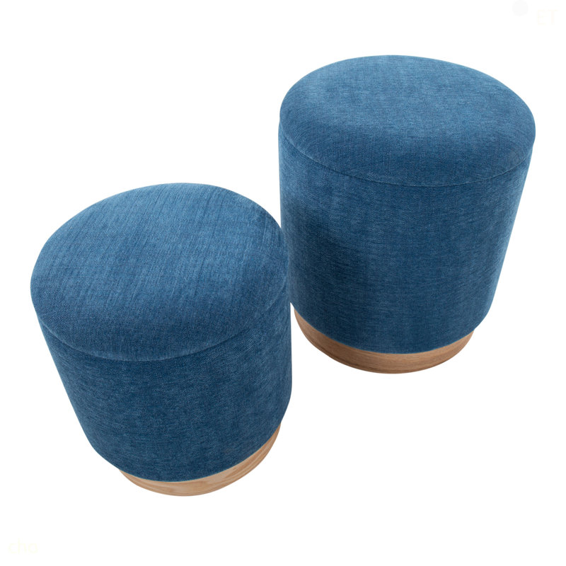 Ensemble de repose-pieds gigogne contemporain en bois naturel et tissu bleu par Lumisource