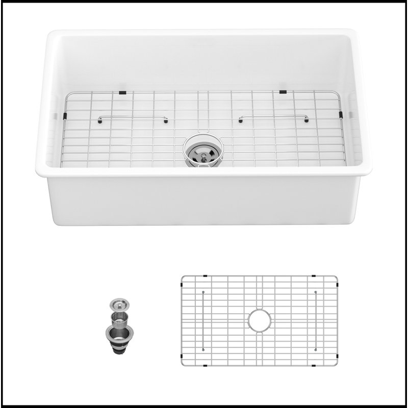 Évier de cuisine encastré à simple cuve en céramique 32 "à double cuve rectangulaire encastrée en céramique blanche