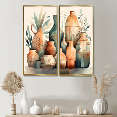 Vase en céramique orange et vert Soulful I - grandes impressions sur toile Boho Pottery