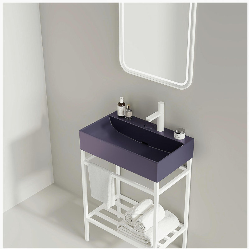 Commode de salle de bain 24 po avec bol en céramique, ensemble de comptoir de salle de bain indépendant, bol en céramique rectangulaire sans robinet