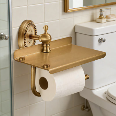 Porte-papier hygiénique mural avec tablette pour rangement pour téléphone, organisateur de salle de bain bronze antique avec vis à vis dissimulée