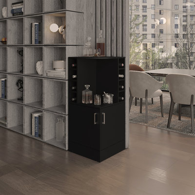 Corner Bar Cabinet With Eight Wine Bottle Cubbies And Double Door, Liquor Cabinet, Storage Cabinet