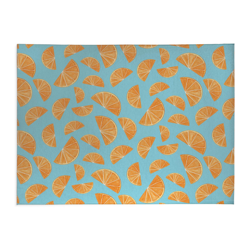Tapis de cuisine antidérapant Summer Oranges, Rectangulaire 3 pi x 5 pi, Turquoise