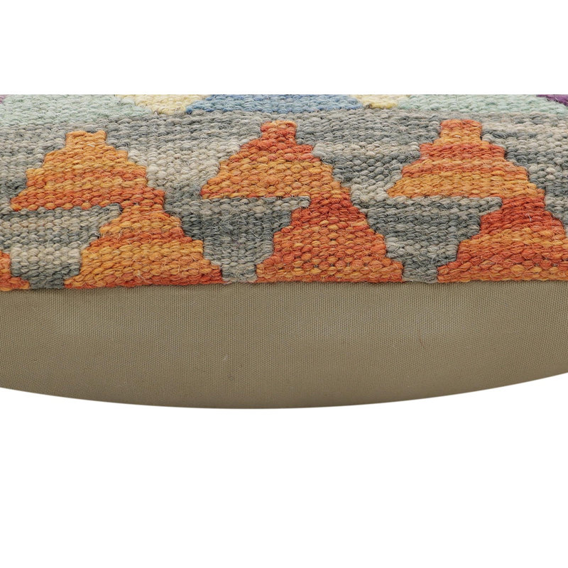 Coussin kilim tissé à la main Southwestern Mathilda, H 17 po x l 18 po, Rouille / bleu / gris / mauve