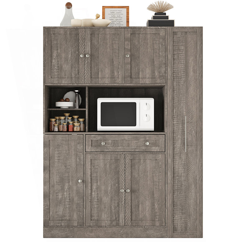 Buffet traditionnel autoportant avec huche, grande armoire de rangement pour garde-manger avec armoire latérale coulissante, armoire d'appoint