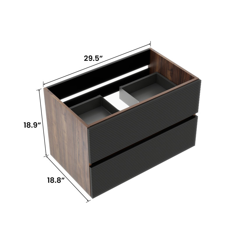 Meuble-lavabo de 30 pi avec tiroirs noirs à fermeture douce, style Mid-Century, matériau E1, rails silencieux, rangement spacieux pour la conception moderne de base, laque à base d'eau E0, drainage en forme de U, rails