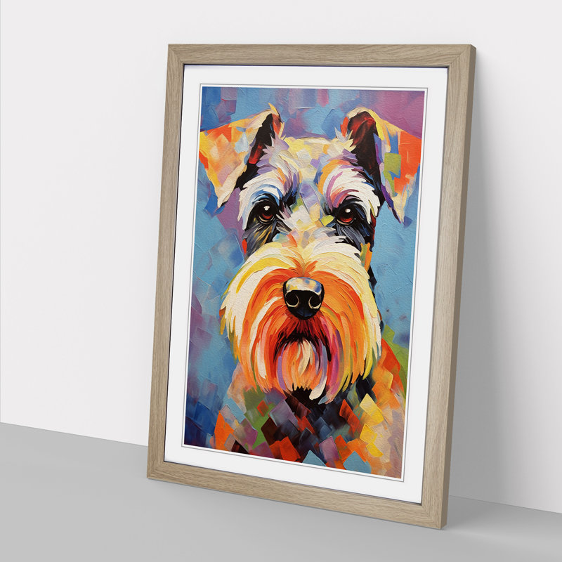 Schnauzer Abstract - Single Picture Frame Print on Wood, Oak, 46cm H x 34cm W x 2cm D
