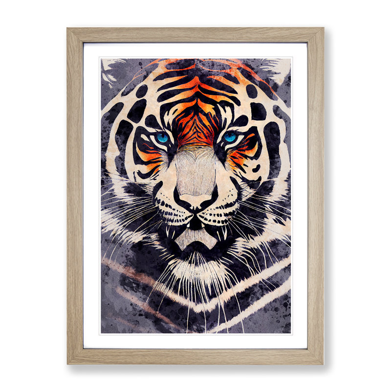Tiger in Watercolour No.3 - Framed Print, 46cm H x 34cm W x 2cm D, Oak Framed