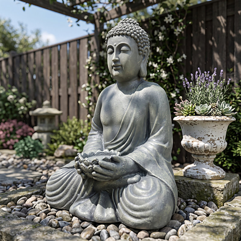 Statue de Bouddha Zen en oxyde de magnésium pour jardin, petite statue de méditation extérieure, sculpture rétro de Bouddha assis avec porte-bougie en forme de lotus, idéale pour le jardin, le balcon et la décoration intérieure.