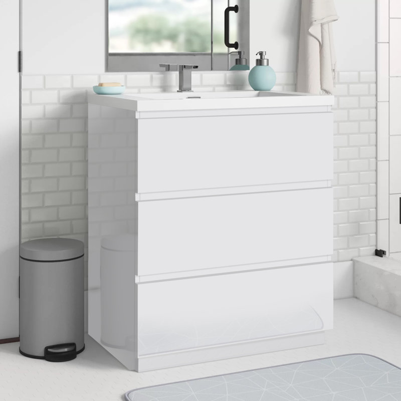 Ensemble de meuble-lavabo simple 29 po Ninel, Blanc très luisant