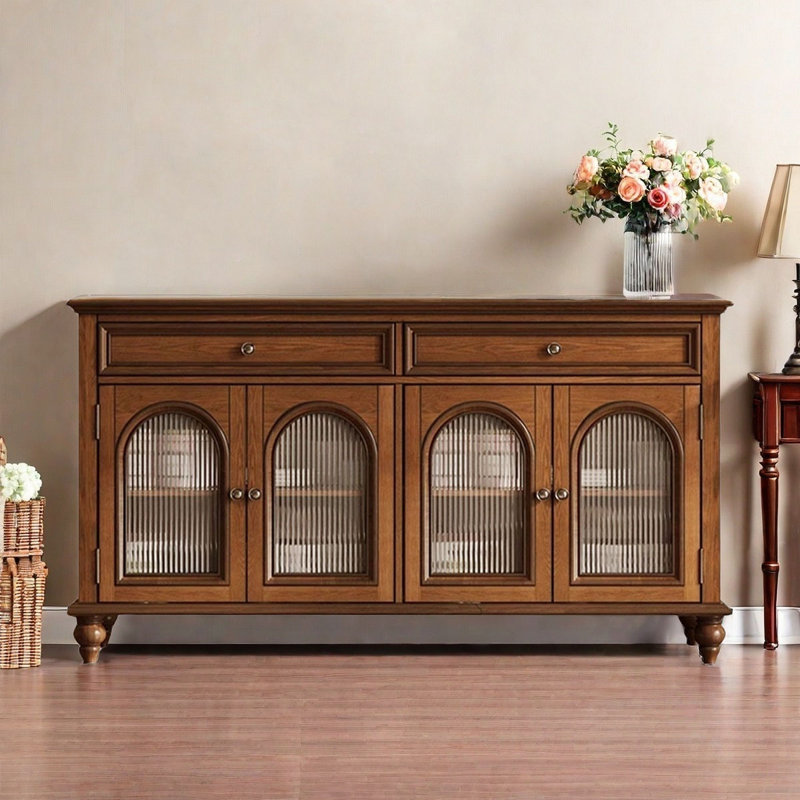 62.99" Tan Rectangular Solid Wood Sideboard