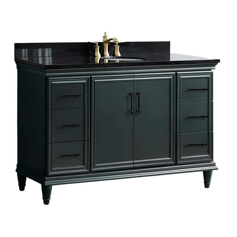Meuble-lavabo simple en granite et lavabo ovale, 61", Noir galaxie