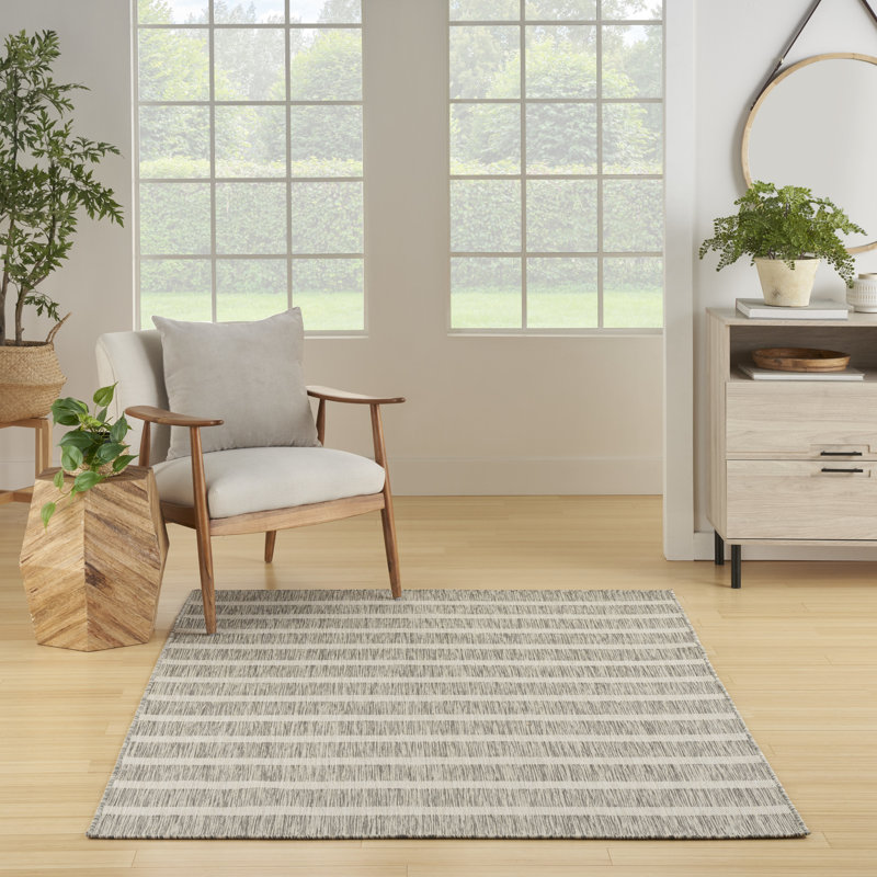 Tapis intérieur / extérieur rectangulaire Shaila, Gris / Ivoire, Rectangle 6 pi x 9 pi