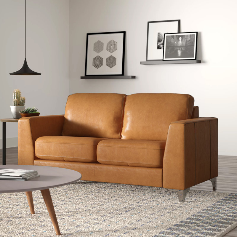 Causeuse à accoudoirs carrés en cuir Shupe, Cuir synthétique caramel