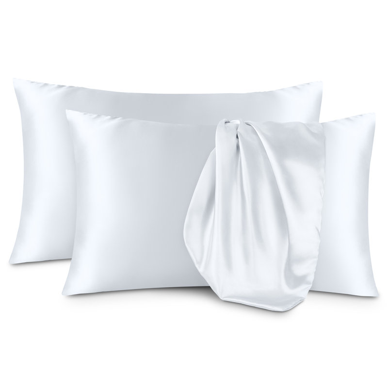 Soft Poly Satin Pillowcase Set, Standard Pillowcases, White 