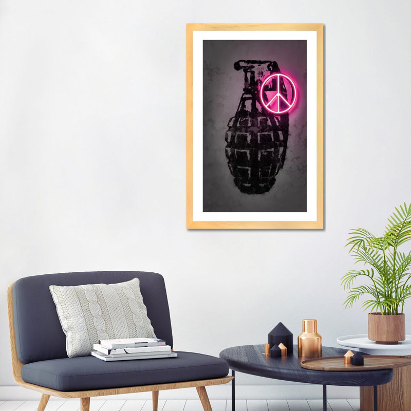 « Peace » par octave Mielu-impression d’art graphique, H 32 po x l 24 po x P 1 po, Papier bois naturel, Blanc