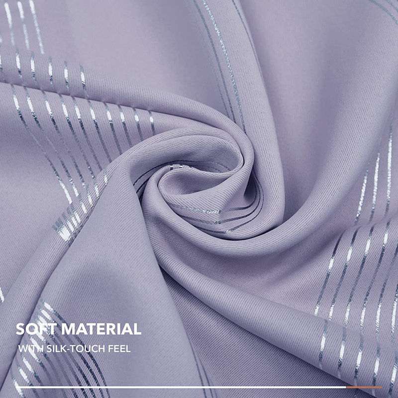 Spurgh Sliver Wave Foil Print Blackout Thermal Grommet Curtain Panels (Set of 2), 52" W x 45" L, Light Purple