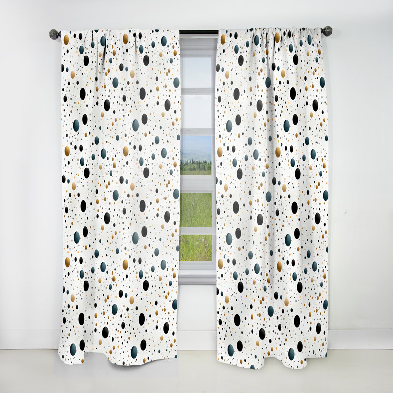Minimalist Black And Gold Polka Dots Pattern - Abstract Room Darkening Curtain - 1 Panels, 52" W x 63" L