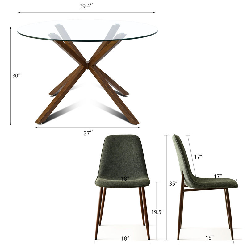 Kinnith Round 4-Person Glass Top Pedestal Dining Set , Green