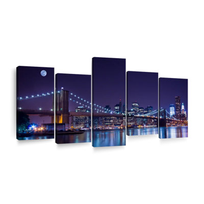 Brooklyn Bridge Glow Wall Art, impression sur toile, 5 pièces