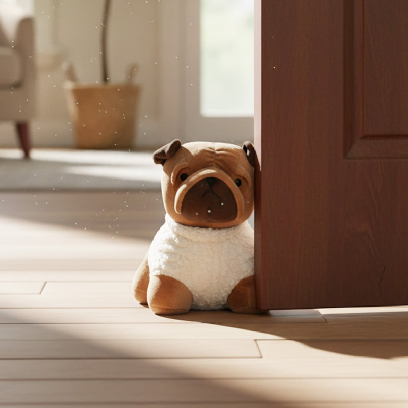 Decorative Pug Door Stopper, 2.3 lb Weighted, Brown/Ecru
