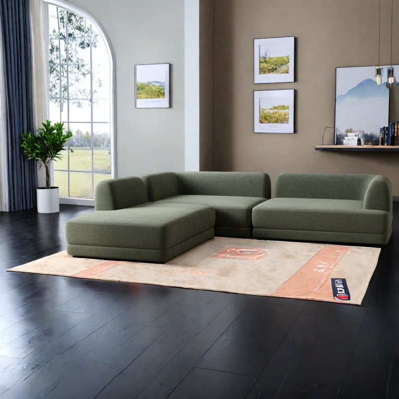 Canapé modulaire vert spacieux, revêtement en mousse, design moderne pour le salon