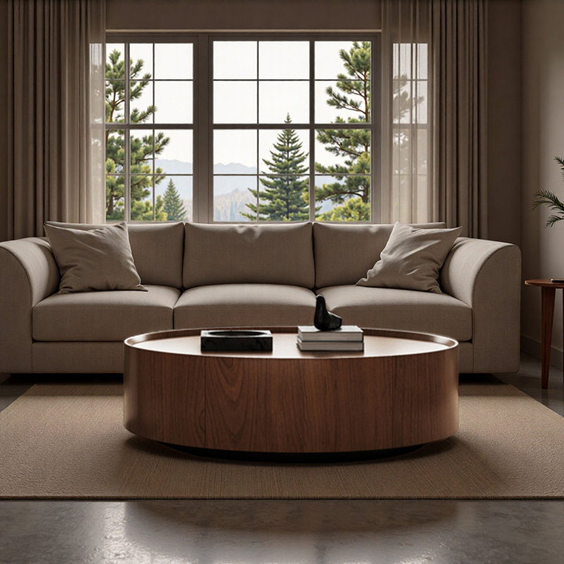 Retro Round Coffee Table, 12.6" H x 39.4" L x 39.4" W
