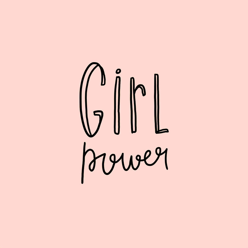 «Pink Girl Power» - Art textuel, H 12 po x l 12 po, Toile tendue, Non