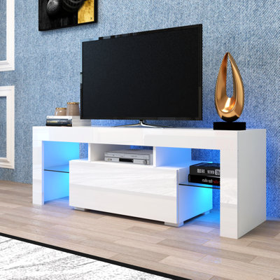 Modern Modern - Meuble télé intégré pour téléviseur de 50 à 59 pouces, panneau en carton blanc, 1303545Cm, support pratique à utilisation quotidienne avec support compatible, base compatible, 51,213,817,7 po, structure raisonnable