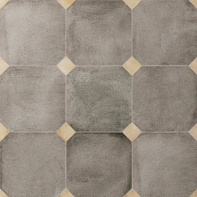 Laverton Octagon Grafito W/Taco 7-7/8 In. X 7-7/8 In. Porcelain Floor And Wall Tile