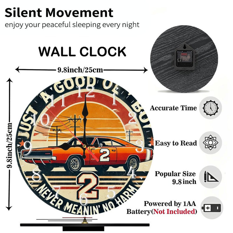 Horloge murale en bois 10 po, mouvement silencieux, à piles (piles AA non incluses), décor artistique, parfait pour les décorations