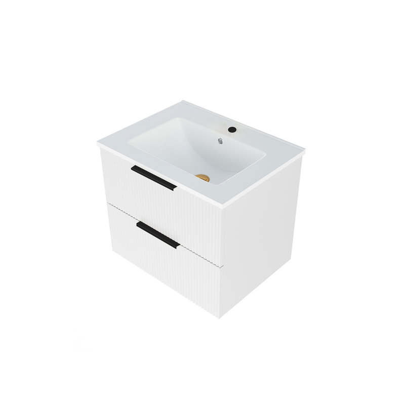Meuble-lavabo 24 po avec lavabo en céramique - Meuble-lavabo flottant mural blanc, Blanc mat