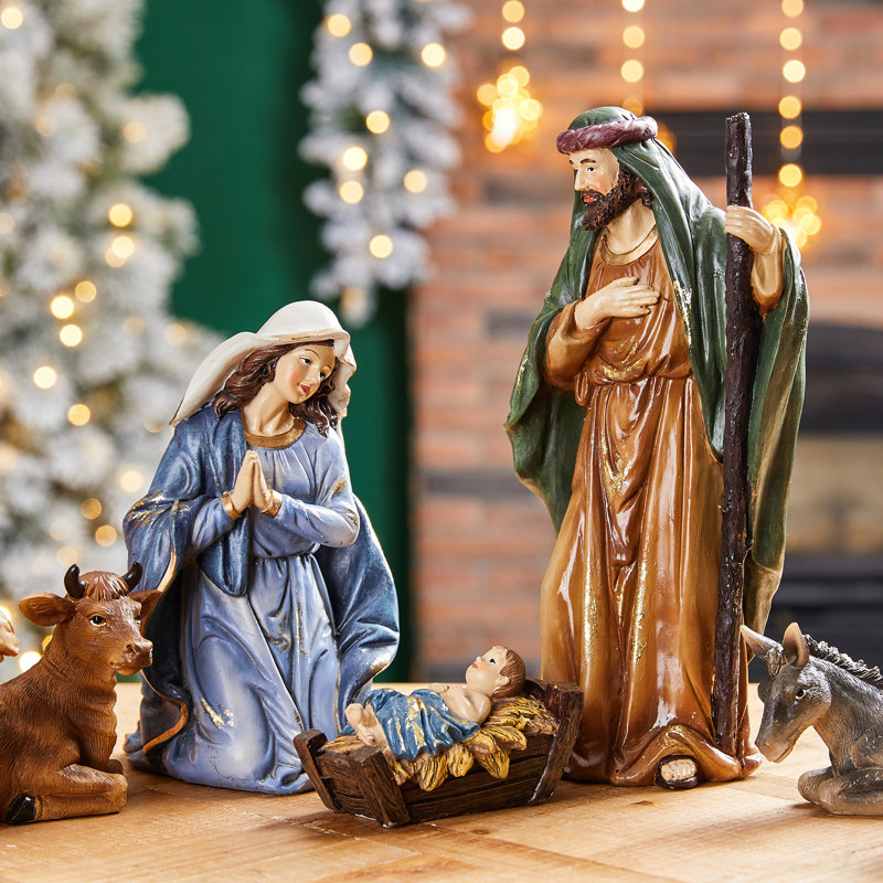 Ensemble de 12 figurines de crèche de Noël, H 10 po x l 26 po x P 4 po, Brun