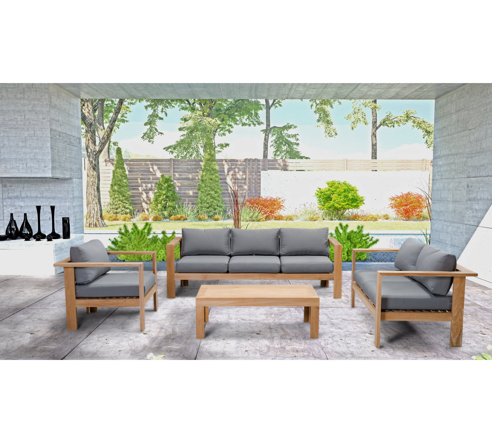 Sonoma 6-Person Teak Patio Seating Group, Canvas Charcoal Sunbrella® Canvas
