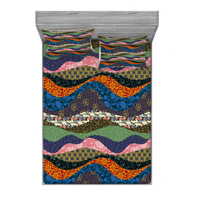 Microfiber Abstract Sheet Set, Full/Double Sheet Set with Fitted Sheet