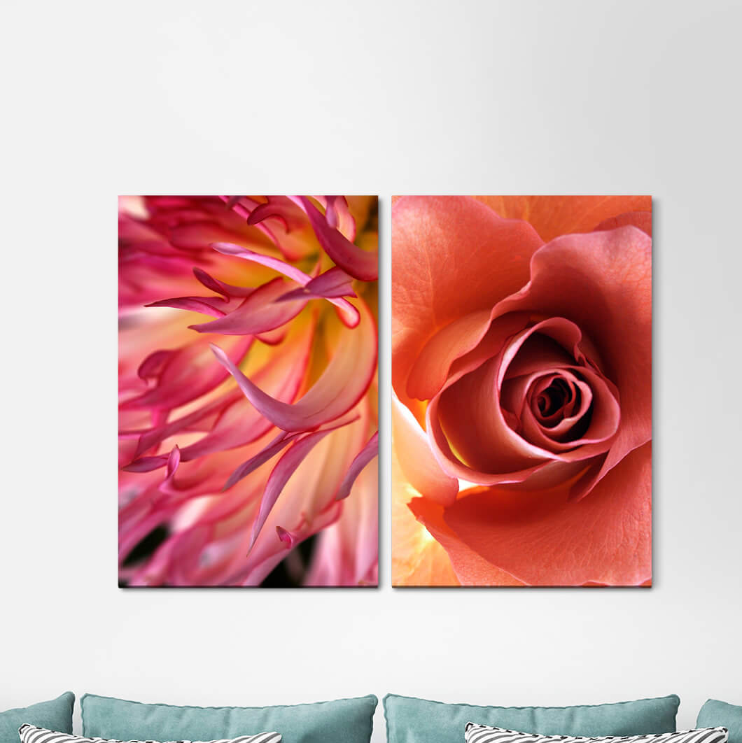 2-tlg. Leinwandbilder-Set - Fotografie „Orchid Rose Flowers Red Blossoms Love”