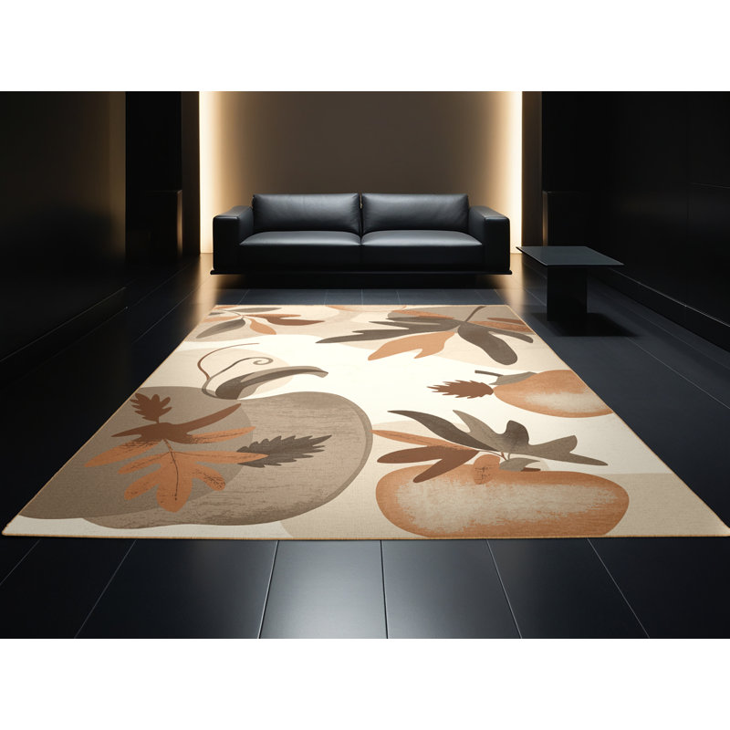 Soft Plush Everitt Thanksgiving Modern & Contemporary Abstract Area Rug in Beige – LightBrown Binding, 2x5