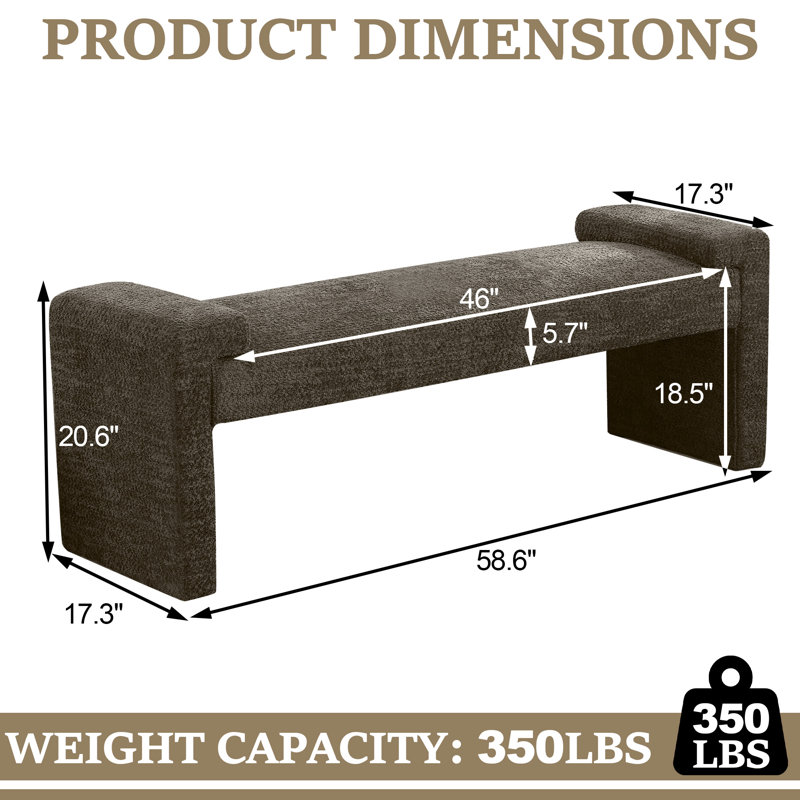 Banc de chambre rembourré l 58,6 po, Sherpa brun, 20.6" H x 58.6" W x 17.3" D