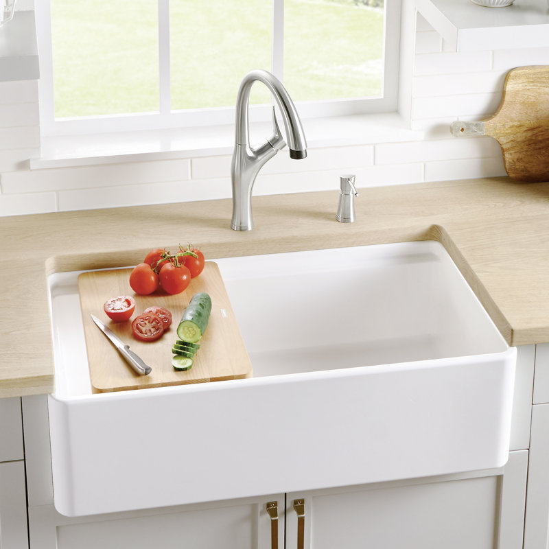 Profina 36" L x 19" W Fireclay Farmhouse Sink with Cutting Board, White