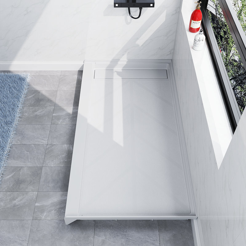 60'' x 32'' Aclove Shower Base with Left Drain, Solid Composite Linear Drain Cover, Glossy and non-Slip surface, Left